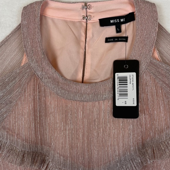 Miss Me Womens Pink Metallic Cold Shoulder Ruffle Blouse MMT0777L Large NWT - Picture 8 of 10